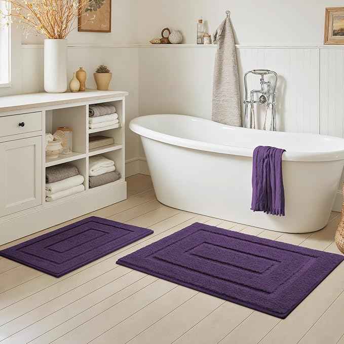 GRANNY SAYS Bathroom Rugs Sets 2 Piece,Soft Bath Mats for Bathroom, Bath Rugs Non Slip Washable, Absorbent Bath Rug for Tub, Shower and Toilet, Bath Mat Set (Purple, 20" x 32" + 16" x 24")