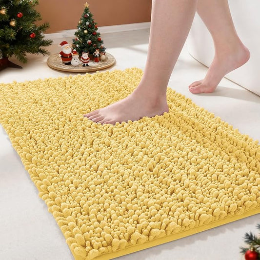 Yimobra Bathroom Rugs Non Slip Washable - Ultra Soft Absorbent Chenille Bath Mat, Quick Dry Shaggy Floor Carpet for Tub Shower, Yellow Home Decor Accessories, 24x17 Inch