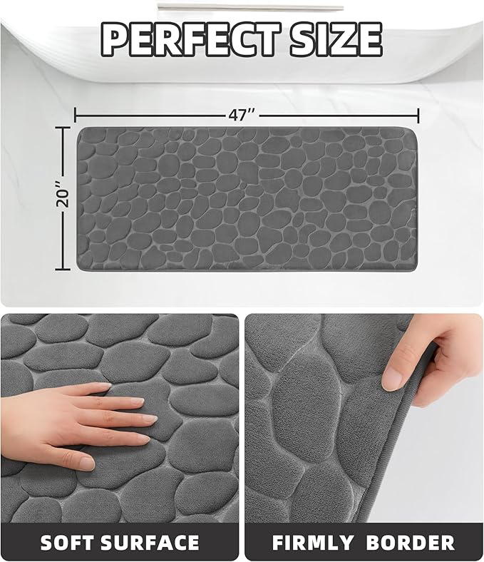 YIHOUSE Memory Foam Runner Rug, Cobblestone Bathroom Runner Rugs Super Water Absorbent Bath Mats for Bathroom Machine Washable Bath Rugs for Hallway Bedroom Laundry Room(20 x 47,Dark Gray)
