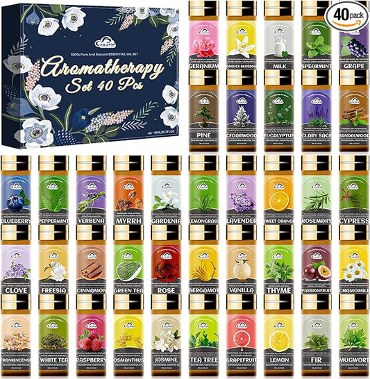 Essential Oil Set, 40 Pcs Aromatherapy Essential Oils for Diffusers for Home, 5ML Fragrance Gift Set for Skin, Soap Making, Massage, Hair Care, DIY Candle and Perfume Making