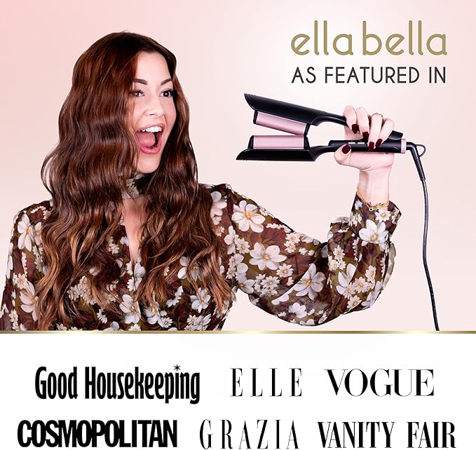 ELLA BELLA® Ultimate Waver Curling Iron • Crimper Hair Tool • Adjustable Heat Settings • Dual Voltage Hair Curler • Anti-Scald Tech • Ionic Ceramic Coating for Long-Lasting, Frizz-Free Beach Waves
