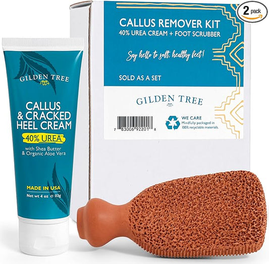 Gilden Tree Foot Callus Remover Kit - 40% Urea Cream & Handmade Terra-Cotta Pumice Stone for Feet - Callus Remover for Feet with Shea Butter & Aloe Vera - Cracked Heel Treatment & Moisturizer