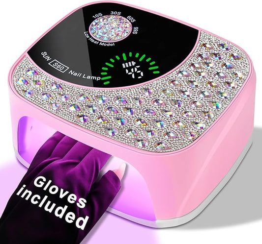 LIMEGIRL UV LED Nail Lamp Kit for Gel Polish Professional Fast Curing Pink Dryer Light Set with 4 Timer Settings Cordless Rechargeable Nail Art Cure Machine with UV Gloves and Automatic Sensor