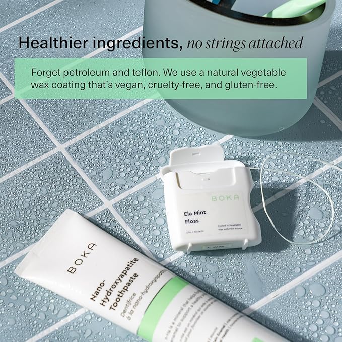 Boka Ela Mint Expandable Woven Dental Floss, Made from Plant-Based Vegetable Wax, Teflon-Free, 30 Yards of Waxed Floss (Pack of 1)