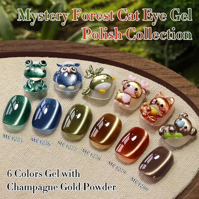 Double Rhythm Cat Eye Gel Nail Polish Set of 6 Same Color Same Bottle 0.5 Oz Shimmer Glitter with Magnet Holographic Reflective Magnetic UV Nail Polish Kit at Home (Green Navy Blue Black-T6-61)