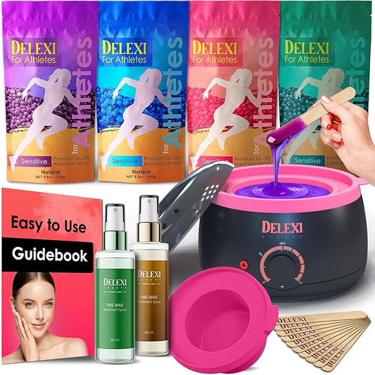 Waxing Kit for Athletes. Waxing kit for Women with Quick-Melting Wax Warmer + Salon Quality Wax for Hair Removal - Super Easy to Use for Men and Women - For Sensitive Skin