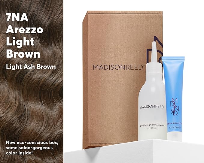Madison Reed Radiant Hair Color Kit | 7NA Light Ash Brown with Cool Smoky Undertones (Arezzo Brown) for 100% Gray Hair Coverage | Dimensional Permanent Hair Dye | PPD-Free & Ammonia-Free | 1 Pack
