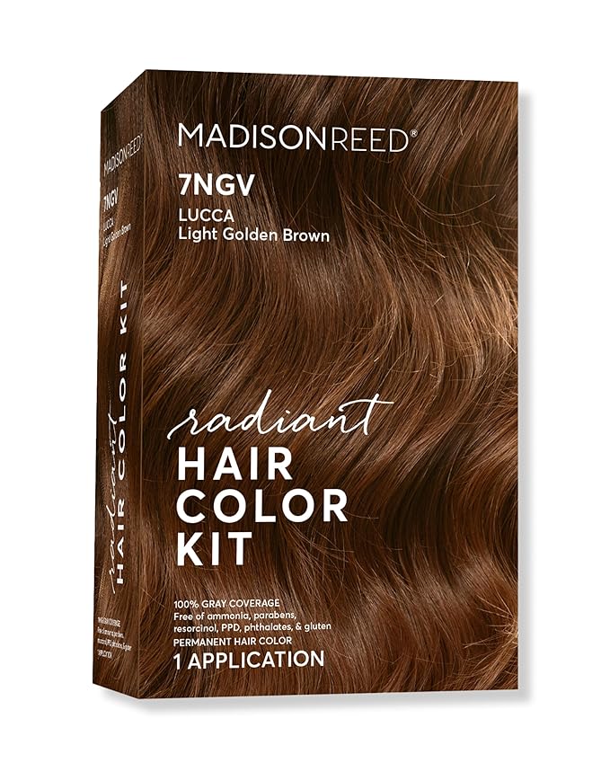Madison Reed Radiant Hair Color Kit | 7NGV Light Golden Brown (Lucca Brown) for 100% Gray Hair Coverage | Dimensional Salon-Quality Permanent Hair Dye | PPD-Free & Ammonia-Free | 1 Pack