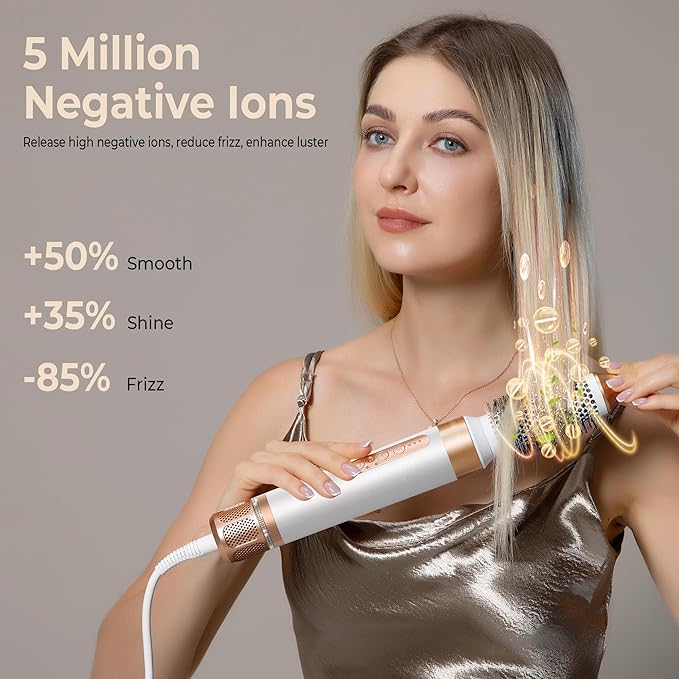 Blow Dryer Brush 7 in ONE，Autowrap Curling Wand, 110,000 RPM High-Speed Negative Ionic Hair Dryer with Diffuser Concentrator, Round Brush Blow Dryer Air Styler, Volumizing Hair Styling Tools