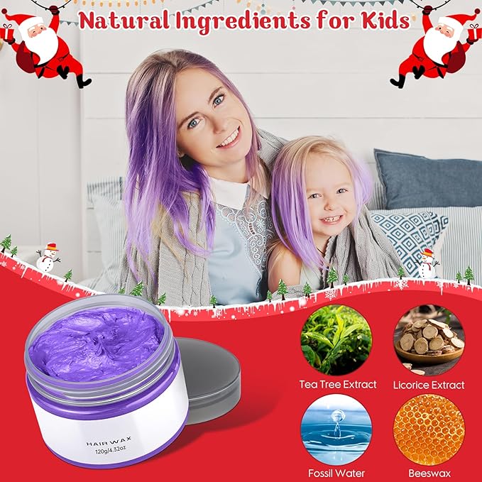 6 Color Temporary Hair Color Wax, Stocking Stuffers for Kids, Blue Green Purple Pink Orange Gray Hair Dye Natural Instant Hair Wax Color, DIY Temporary Hair Color for Kids Women Men Daily Christmas
