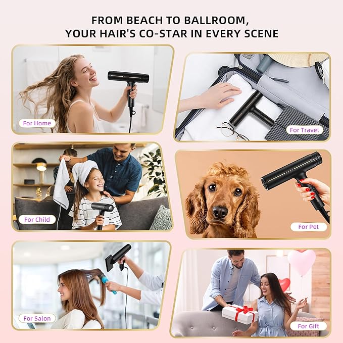 Hair Dryer with Diffuser: Professional High Speed Quiet Ionic Blow Dryer - Intelligent Heat Control - Lightweight Portable Travel & Home for Women & Stylists Frizz Free Styling SGS Certified