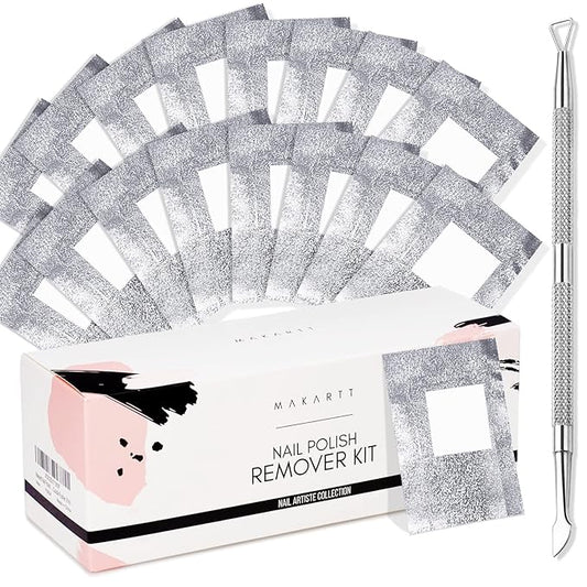 Makartt Nail Polish Remover Set - 200 pcs Foil Nail Wraps with Cuticle Pusher, Soak Off Foils for Gel Remover with Lint-Free Larger Cotton Pads for Gel Polish Removal at Home