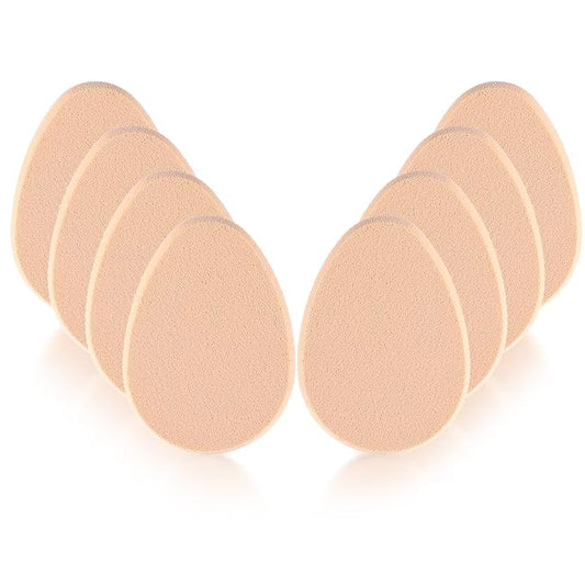 Oval Puff Set 8 Pcs Flat Makeup Sponge Facial Powder Blender Puffs Foundation Sponge Beige Beauty Egg Smooth Air Cushion Puff for Natural Easy Soft Long Lasting Beginner Friendly