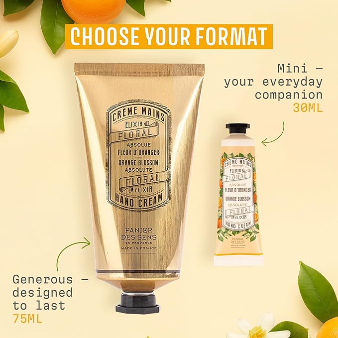 Panier des Sens - Small Hand Cream for Dry Cracked Hands – Orange Blossom Mini Hand Lotion for Dry Skin - With Sweet Almond and Olive Oil - Hand Care 96% Natural Ingredients - Travel Size 1 floz