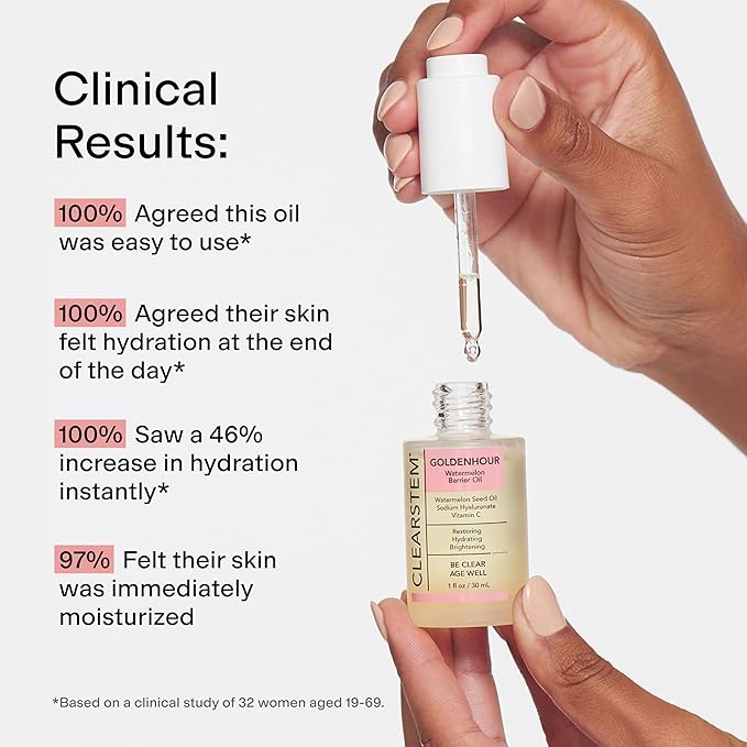 CLEARSTEM GOLDENHOUR Hydrating Facial Oil - Plumping Face Oil for Women for Deep Face Hydration - Non-Comedogenic Vitamin C Oil for Skin with Hyaluronic Acid and Watermelon Seed for Glowing Skin