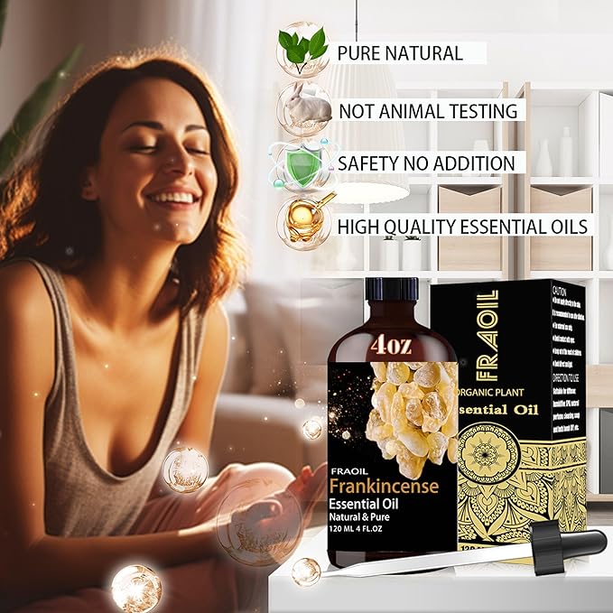 Frankincense Essential Oil, Frankincense Oil 4 Fl Oz 120ML for Diffuser Humidifier Yoga Cleaning DIY Candle Soap Making Perfume Gift for Women Essential Oils