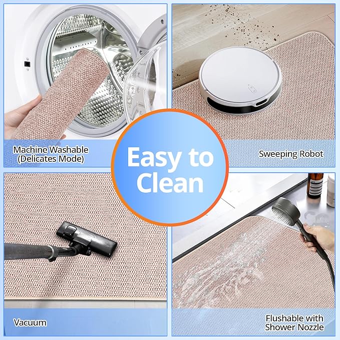 2 Pack Bathroom Rugs 17x27Inch, Thin Bath Mat with Rubber Backing Non-Slip, Absorbent,Quick Dry Machine Washable, Home Decor Accessories Cozy Cloth Bathroom Mat fit Under Door/Sink/Tub/Shower-Biege