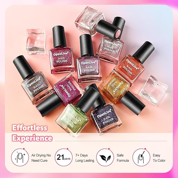 Glitter Nail Polish Set, 10 Color With 2PCS Base and Top Coat Nail Polish