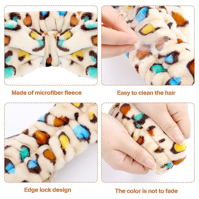 3 Pcs Towel Headbands for Women Headband for Washing Face Facial Hair Band Skincare Microfiber Bowtie Headband Makeup Terry Cloth Headbands Spa Shower Hair Band for Women Girls (Vivid Patterns)