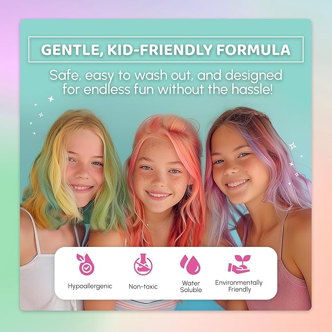 Blue Squid Hair Chalk for Girls Pens – 10 Dustless Vibrant Temporary Hair Color for Kids - Ideal Christmas, Birthday Gifts for Girls & Teens - Kid Safe, Washable Hair Dye for Ages 6 7 8 9 10 11 12