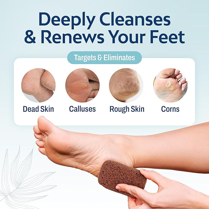 HartFelt Pedicure Exfoliation Beauty Box with 6 Exfoliating Foot Scrubber Bath Sponges & 2 Magic Pumice Stone for Feet Callus Remover | Gentle Sponge Pad & Foot Scrubbing Stone for Deep Cleansing