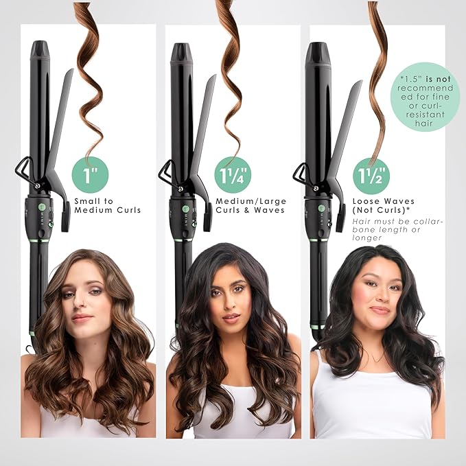 MINT Professional Extra Long Hair Curling Iron 1 1/2 inch | 2-Heater Ceramic Barrel That Stays Hot | 1.5 Inch Hair Iron Curler for Beach Waves | Travel-Ready International Dual Voltage