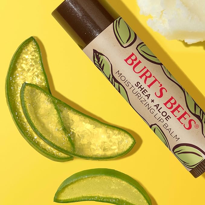 Burt's Bees Shea + Aloe Lip Balm Stocking Stuffers Christmas Gifts, Antioxidant Vitamin Rich Formula Locks in Moisture for Instant Hydration, Natural Smoothing Lip Treatment for After Sun Care(4-Pack)