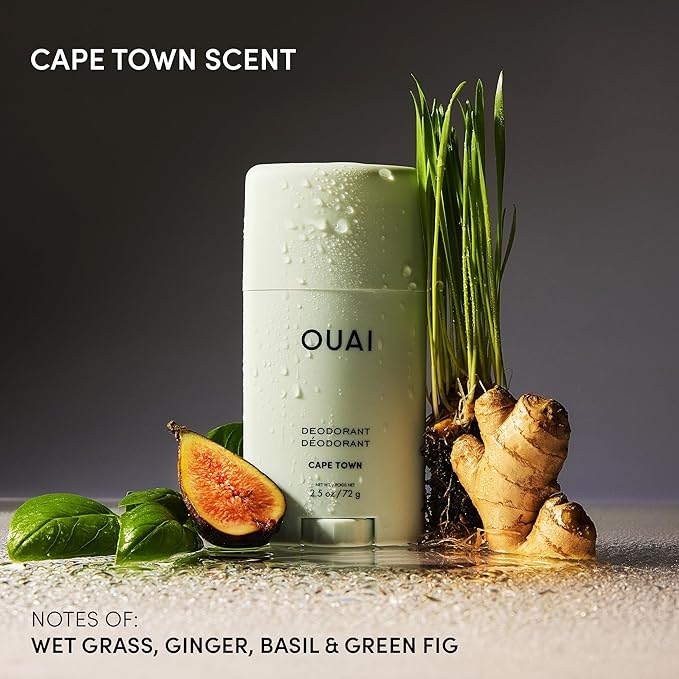 OUAI Aluminum Free Deodorant - Women's Deodorant with 24-Hour Odor Control & Invisible Application - Enriched with Notes of Wet Grass, Ginger, Basil & Green Fig - Cape Town (2.5 oz)
