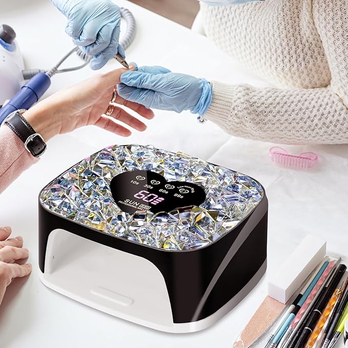 LIMEGIRL UV LED Nail Lamp Kit for Gel Polish Professional Fast Black Diamond Design Curing Dryer Light Set with 4 Timers and Gloves Cordless Rechargeable Nail Art Cure Machine at Home and Salon