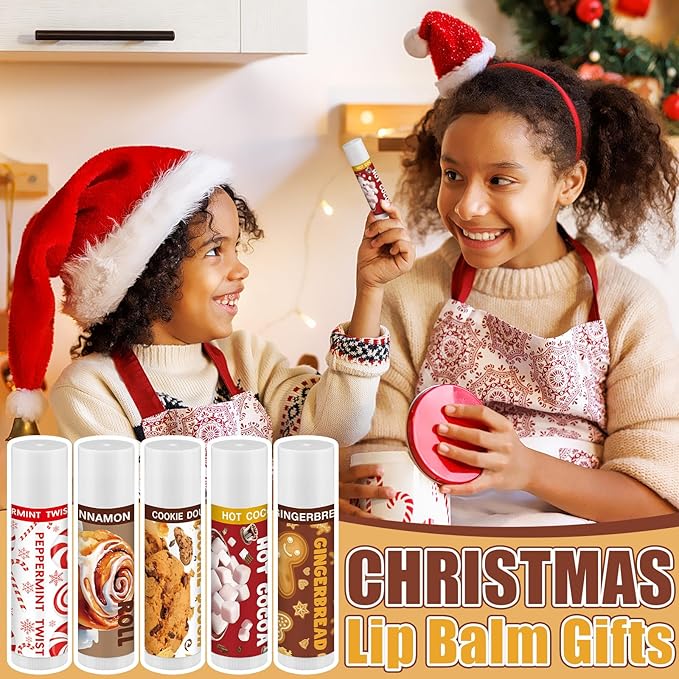 15pcs Christmas Peppermint Flavor Lip Balms Gift Bulk Candy Gingebread Hot Cocoa Cookie Cinnamon Flavor Lip Balm Favor Christmas Party Gift Stocking Stuffer for Coworker Staff Employee (Sweet)