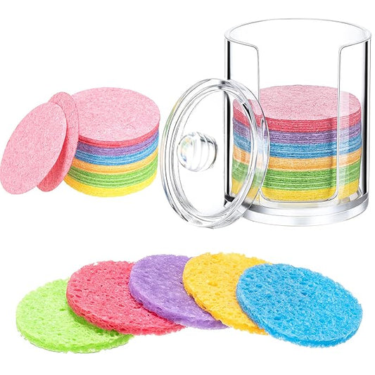 Geiserailie 50 Pcs Compressed Facial Sponges Facial Makeup Natural Cosmetic Spa Sponges for Women Cleansing, Exfoliating Mask, Makeup Removal, Dead Skin, and Dirt, Travel Accessories(Multi-Color)