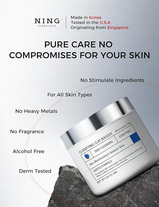 Clay Mask for Face & Sensitive Skin: Triple Mud Formula Deep Cleans Pores Reduces Acne Balances Oil & Improves Texture - 3.88 Oz