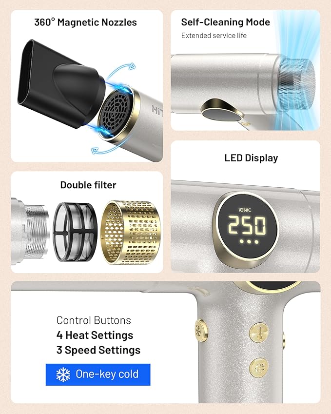 Dual Voltage Travel Hair Dryer with Diffuser - 2000W High-Speed Ionic Diffuser Hair Dryers for Women, Fast Drying, Low Noise, Lightweight, No Heat Damage, European Travel 110V-120V/220V-240V