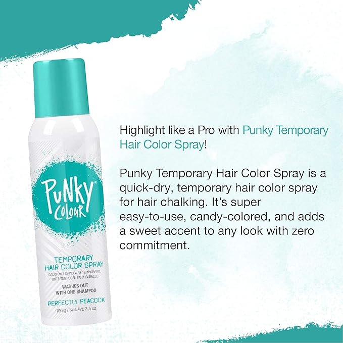 Punky Brand Punky Pastel Temporary Hair Color Spray, Perfectly Peacock, 7 Ounce, 2-Pack