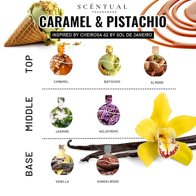 Ultra-Concentrated Hair & Body Perfume Mist, Long Lasting Women's Fragrance, Gourmand Perfumes for Women, Vegan and Cruelty Free (Caramel & Pistachio)