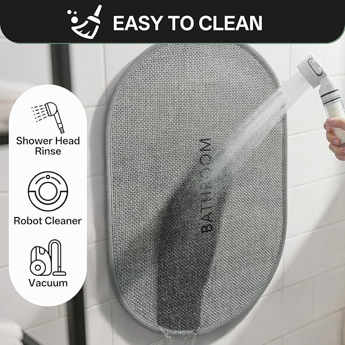 Non-Slip Bath Mat with Upgraded Rubber-Backing, Washable Thin Bath Mats for Bathroom Floor, Absorbent Woven Bathroom Rugs, Quick Dry, Fits Under Door, 16x24, Grey