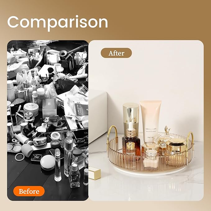 360 Rotating Makeup Organizer for Vanity, Skincare Perfume Organizers and Storage for Bathroom Countertop, Clear Counter Make Up Cosmetics Lipstick Spinning Holder for Dresser,1 Tier,Gold