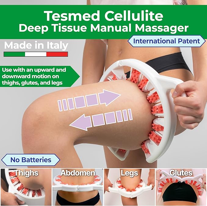 TESMED Cellulite Manual Massager : Made in Italy, Patented with Converging & Diverging Roller Technology. Anti Cellulite Roller for Thighs and Buttock