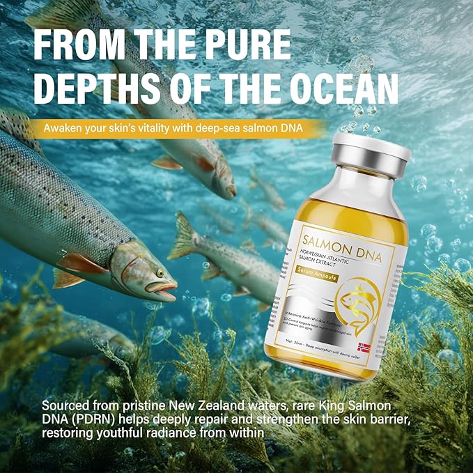 Salmon DNA Serum, Microneedling Ampoule for Wrinkles, Scars & Skin Repair for Face and Body, Intense Hydration & Anti-Aging Treatment