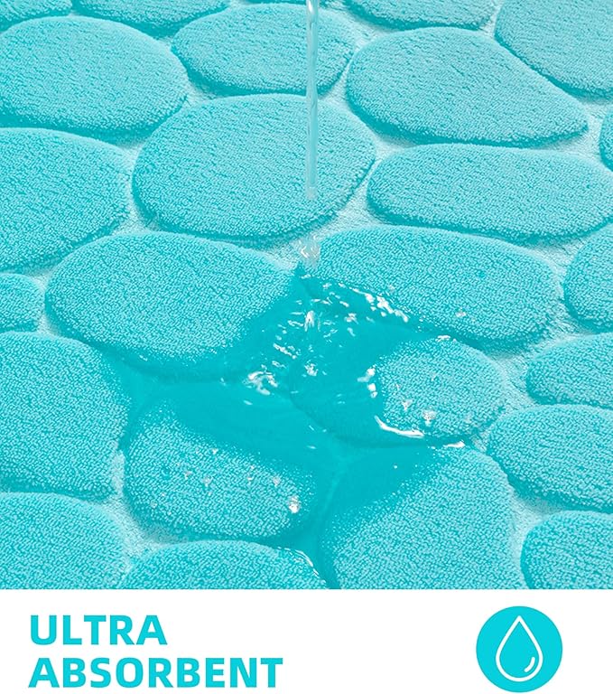 YIHOUSE Memory Foam Runner Rug, Cobblestone Bathroom Runner Rugs Super Water Absorbent Bath Mats for Bathroom Machine Washable Bath Rugs for Hallway Bedroom Laundry Room(20 x 47,Teal)