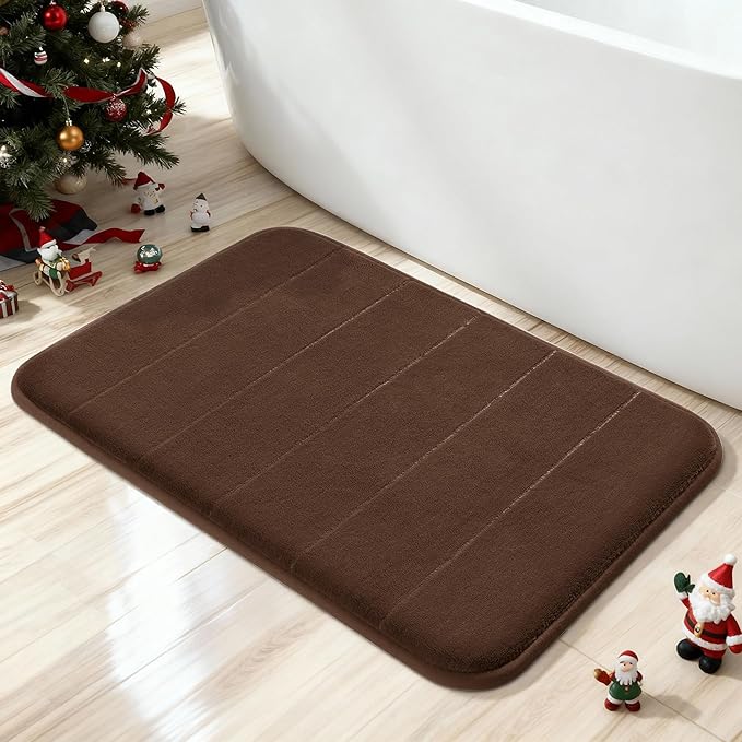 Yimobra Brown Bath Mat, Super Soft Absorbent Memory Foam Bathroom Rug Non Slip, Quick Dry, Machine Washable Floor Carpet for Tub Shower, Home Decor Accessories, 24x17