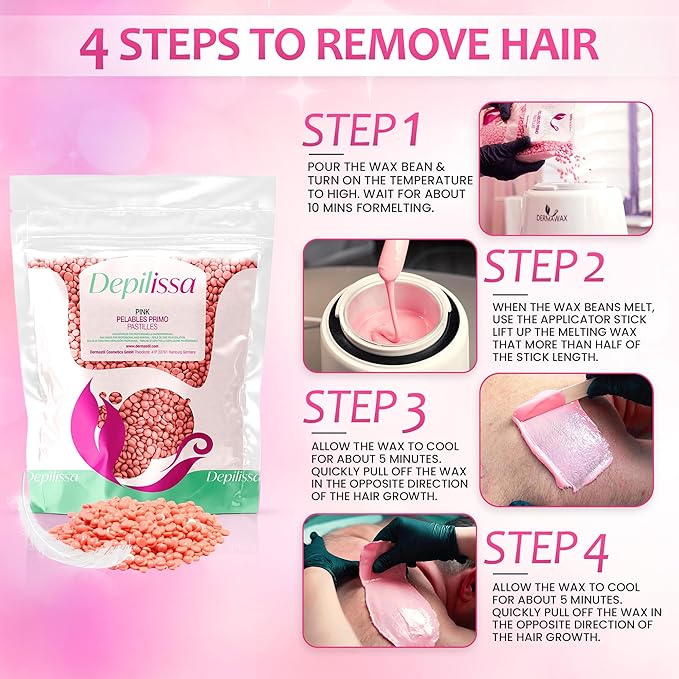 Pink Hard Wax Beads 14.1 oz – Stripless Brazilian Wax Beads for Face, Bikini & Sensitive Skin – Low-Temperature Hard Wax for Women & Men – Removes Short & Coarse Hair – Made in Italy