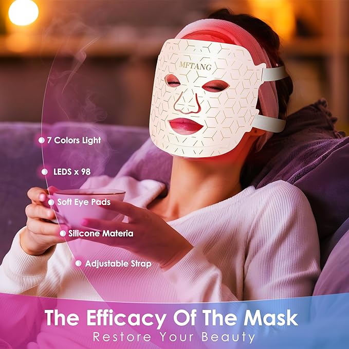 Red Light Therapy for Face, 7 Colors Led Light Therapy Silicone Facial Mask - Birthday, Christmas, Mothers Day, Valentines Day, Self Care Gifts for Her Women Mom Best Friend Wife (Pink)