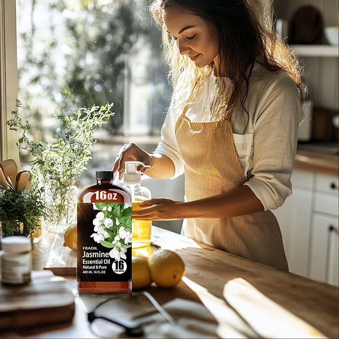 Jasmine Essential Oil, Jasmine Oil 16 Fl Oz 480 ML for Diffuser Humidifier Yoga Cleaning DIY Candle Soap Making Perfume Gift for Women Essential Oils