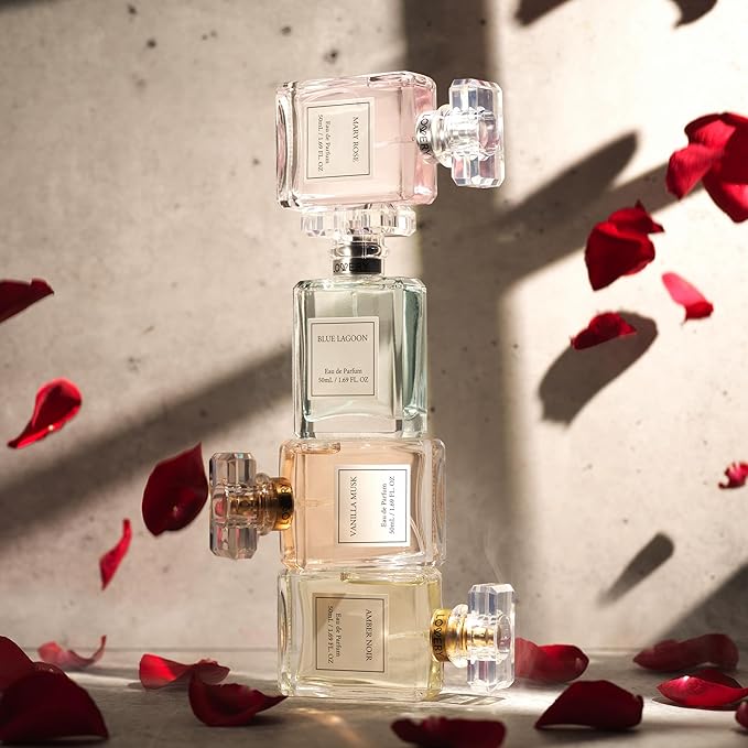 LOVERY Christmas Gifts for Women, Perfume for Women, Women's Perfume Gift Set - 4pc Sampler With Vanilla Musk, Amber Noir, Blue Lagoon & Mary Rose Fragrances - Large Bottle of Floral Parfum