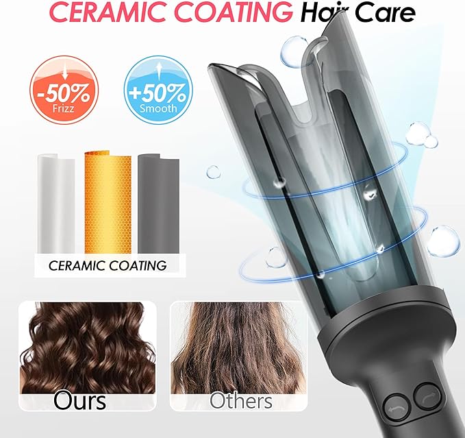 Automatic Rotating Curling Iron, Hair Curler with 3 Temps Fast Heating, 2-Way Rotating 1 Inch Curling Wand, Ceramic Coating, Ionic, Anti-Scald, Anti-Tangle, Dual Voltage Auto Shut-Off (Gray)