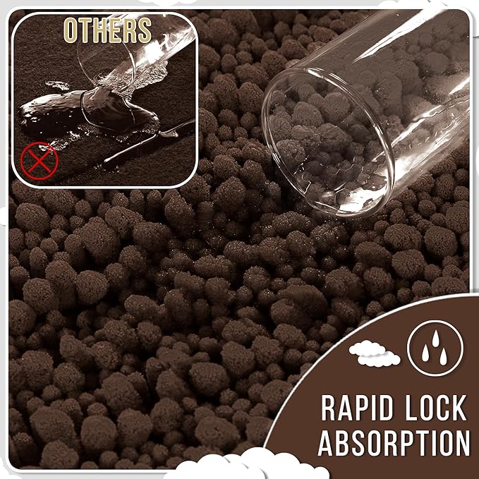 Yimobra Bathroom Runner Rug 55x24 Inch - Extra Long Non Slip Chenille Bath Mat, Soft & Absorbent, Machine Washable Shaggy Hallway Carpet for Vanity Tub Shower, Brown Home Decor Accessories