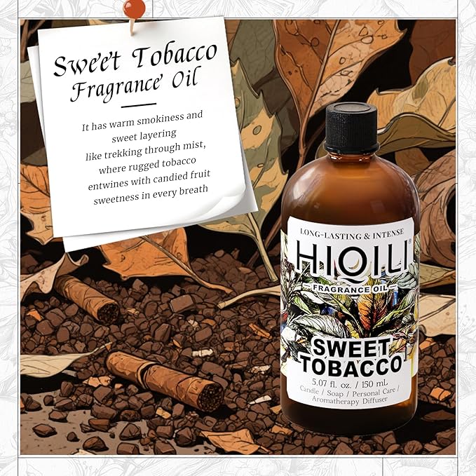 HIQILI Sweet Tobacco Fragrance Oil for Home Essential Oil Diffuser, Candle, Soap, Perfume & Body Scrubs Making, Rich Scent - 5.07 Fl Oz