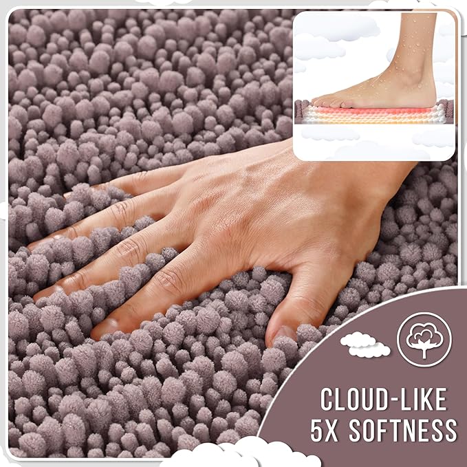 Yimobra Large Bathroom Rugs Non Slip Washable 36x24 Inch - Ultra Soft Absorbent Chenille Bath Mat, Quick Dry Shaggy Floor Carpet for Tub Shower, Mauve Home Decor Accessories