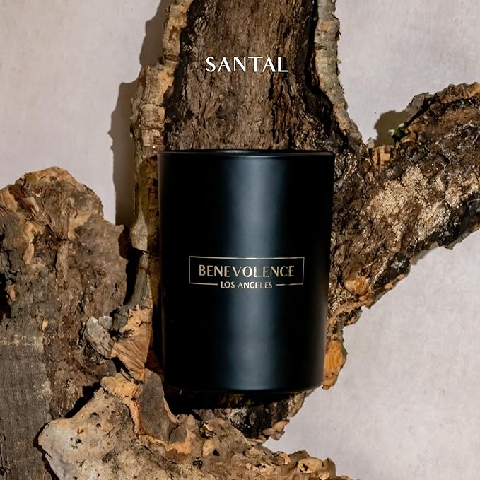 Benevolence LA Santal Scented Candle | Soy Christmas Candles, Black Candle for Home | Holiday Candles Gifts for Women and Men | Home Fragrance | Aromatherapy | Bathroom Freshener | 10oz